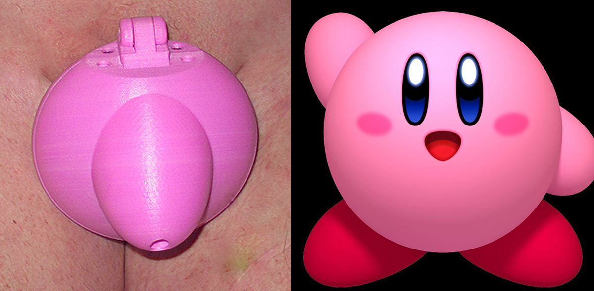 Heart on chastity device and Nintendo Kirby